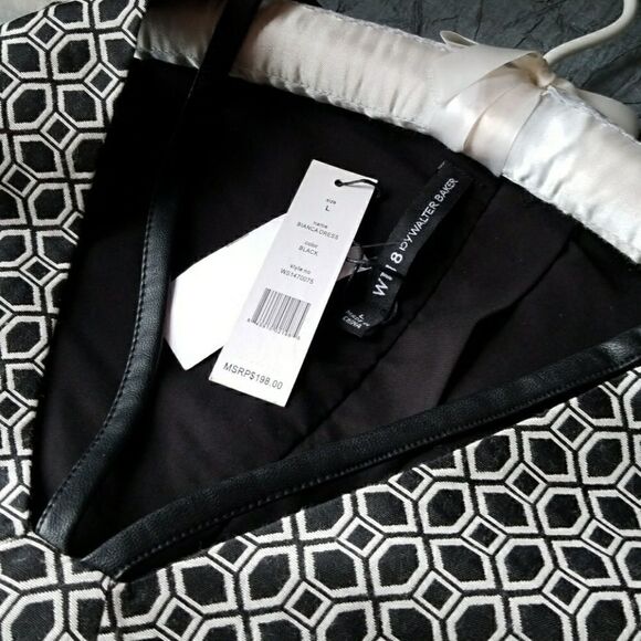 𝅺Walter Baker W118 Faux Leather Trim Bianca Dress Womens Fashion Dress Large - Picture 7 of 8